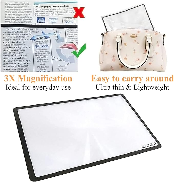 MAGDEPO 3X Magnifying Sheet 3 Pack Plastic Lightweight Page Lens + 3 Card - Image 6
