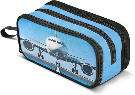 White Airplane Aircraft Pencil Case Box Boys Girls Large Pencil Pouch Zipper by BOENLE-WELCOMEYOURCOMING