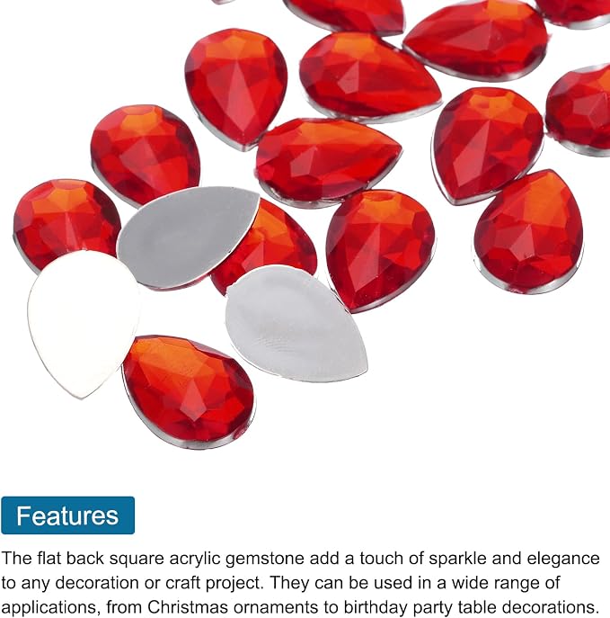 MECCANIXITY 50PCS Flat Back Acrylic Teardrop Gems 13x18mm Artificial Rhinestones - Image 4