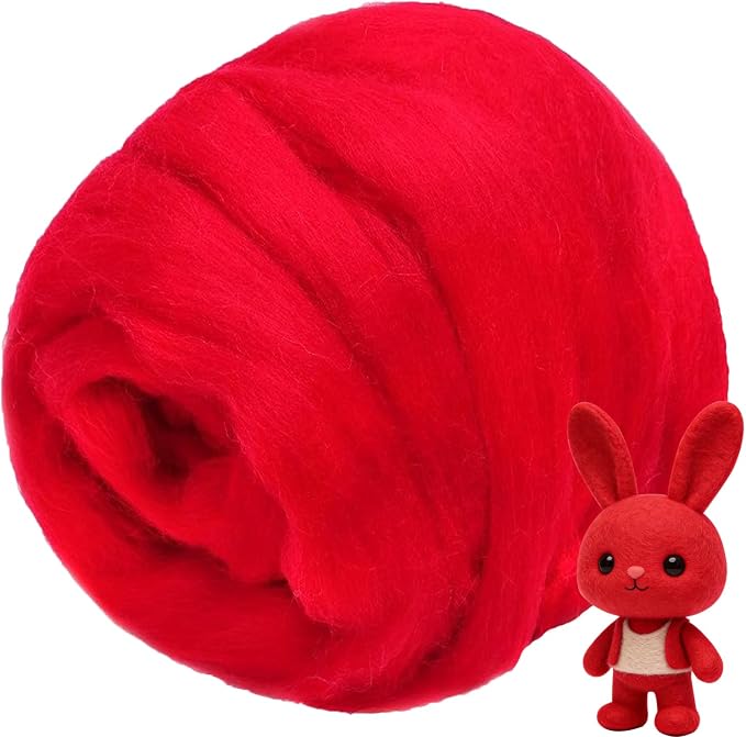 Red Wool for Needle Felting, 3.5oz Felting Wool, Soft Wool Batting for DIY by MakeEveryProductCarefully