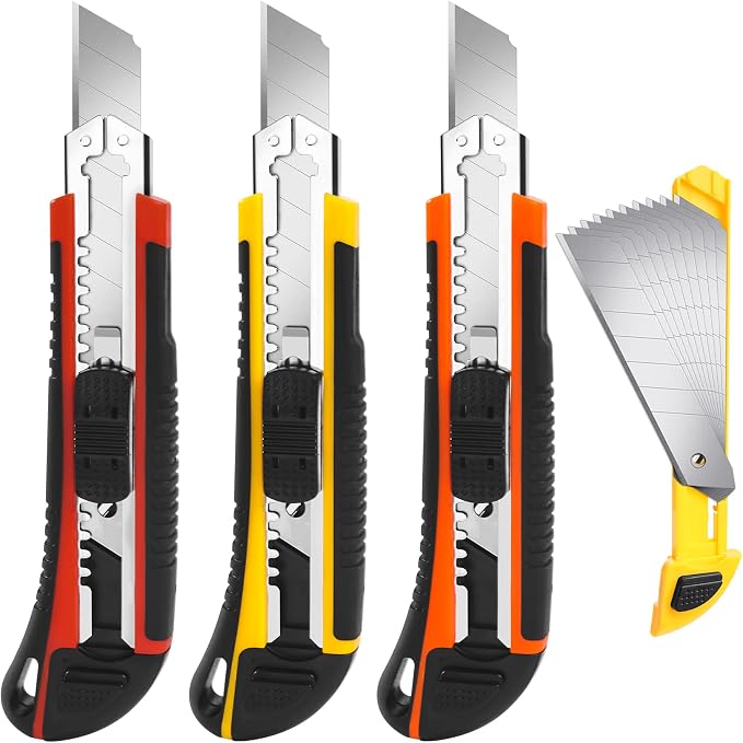 3-Pack Box Cutter Utility Knife | Ultra Sharp Blade by TIFICAL
