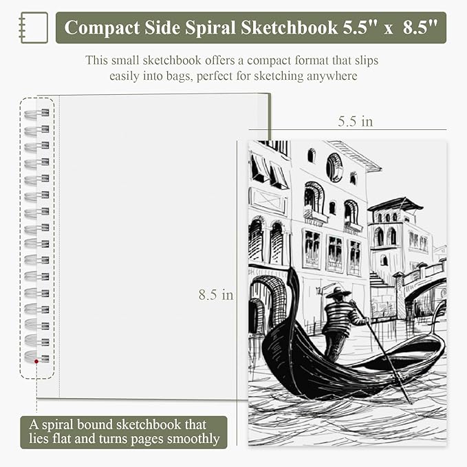 SuFly Small Sketchbook, Sketch Book 5.5 X 8.5, 100 Sheets Artist Sketch Pad - Image 2