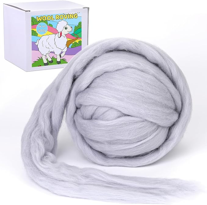 QMNNMA Wool Roving Bulk, 14.1oz Needle Felting Wool, Wool Felting-Gray | Wool by Qmnnma