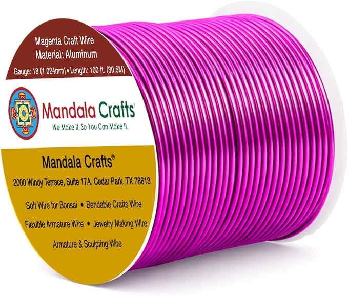 Mandala Crafts 18 Gauge Magenta Anodized Aluminum Craft Wire, 100 FT | Colored by MandalaCrafts
