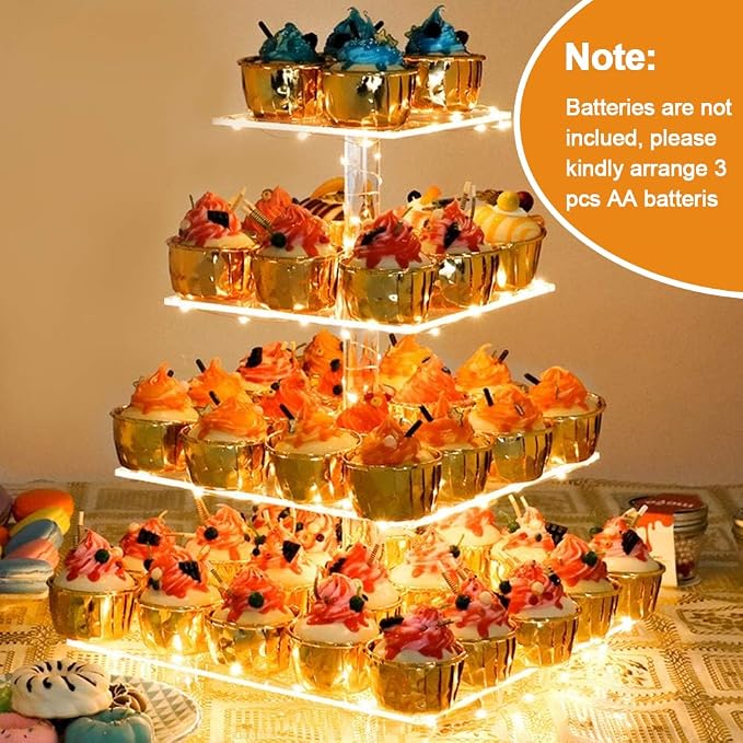 YestBuy Cupcake Stand with Yellow LED Lights, 4 Tier Cupcake Stand - Image 4