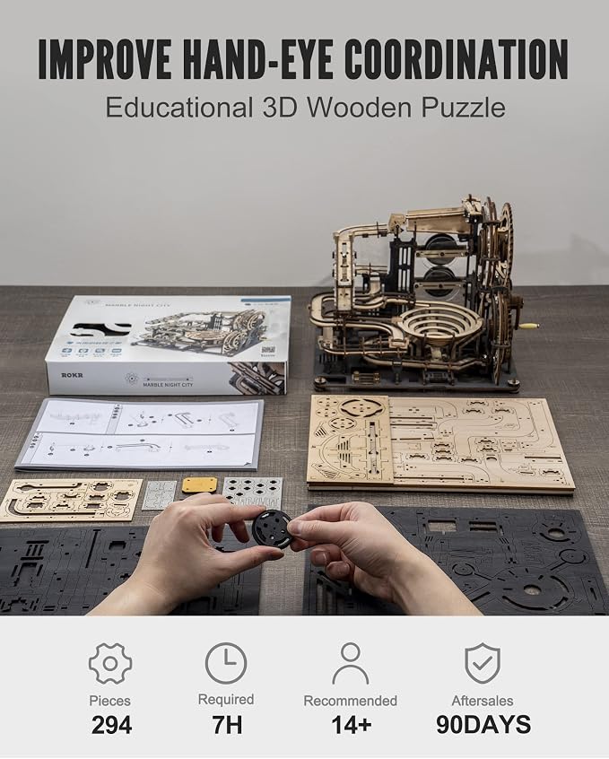 ROKR 3D Wooden Puzzles for Adults Marble Run Model Building Kit - Image 7