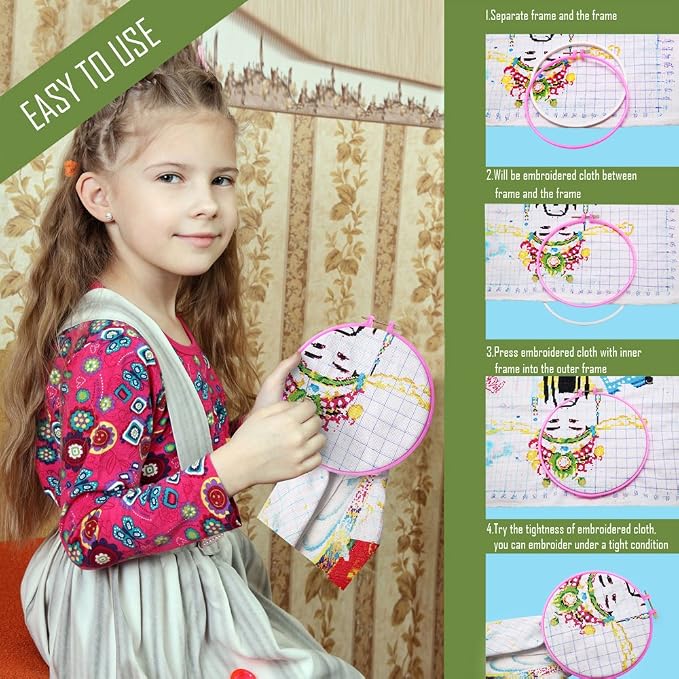Caydo 6 Pieces Embroidery Hoops and 15 Needles, Plastic Circle Cross Stitch - Image 6