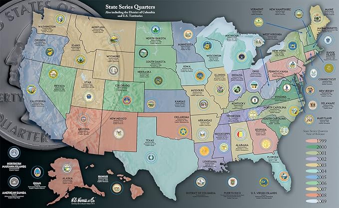 Whitman Coin Collector’s Wall Display Board Coin Map US State Quarter Series - Image 3