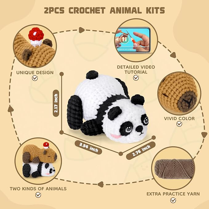 Crochet Kit for Beginners, Panda & Capybara Crochet Animal Kits, Easy Crochet - Image 3