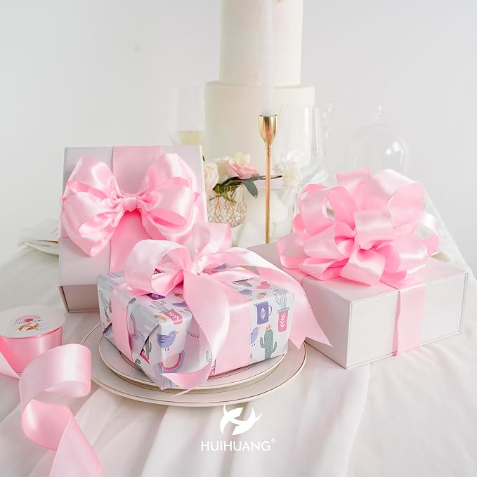 HUIHUANG Pink Satin Wired Ribbon 1-1/2 inch Light Pink Wire Ribbon - Image 7