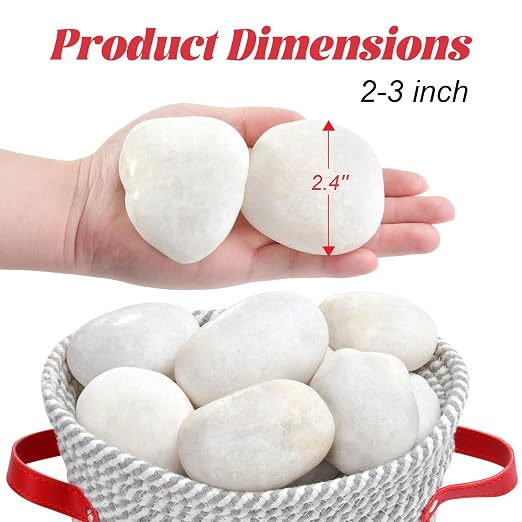5 lb Natural Polished White Pebbles, 2-3 Inch Decorative White Rocks - Image 2