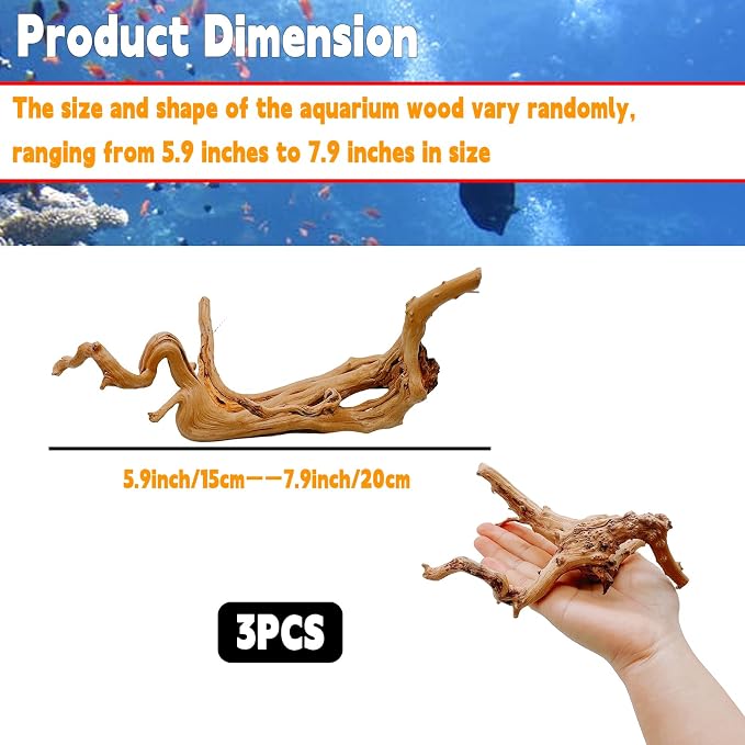 Hamiledyi 6-8in Aquarium Driftwood 3PCS Reptile Spider Wood Assorted Branches - Image 2