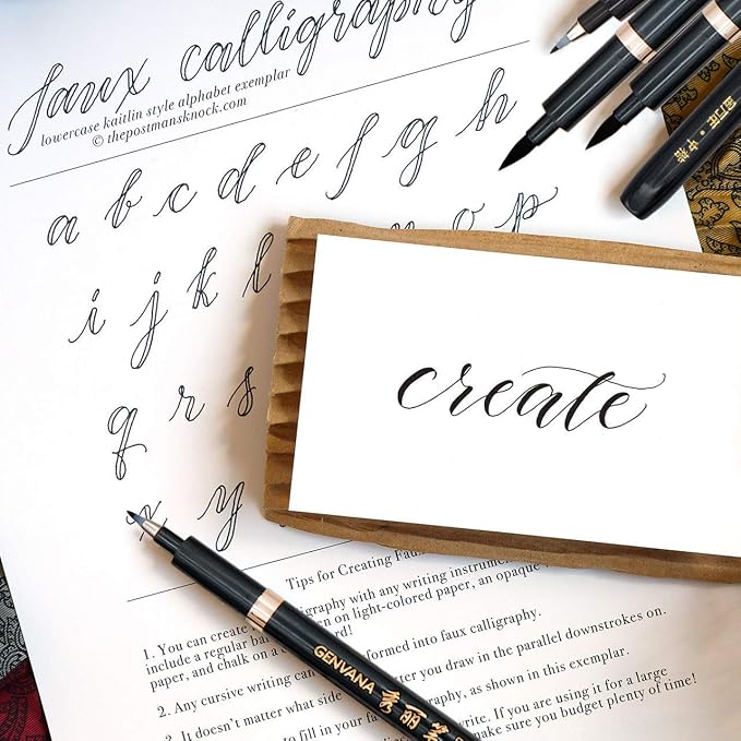 Hand Lettering Pens, Refillable Calligraphy Pens Brush Marker Pens Set Black - Image 4