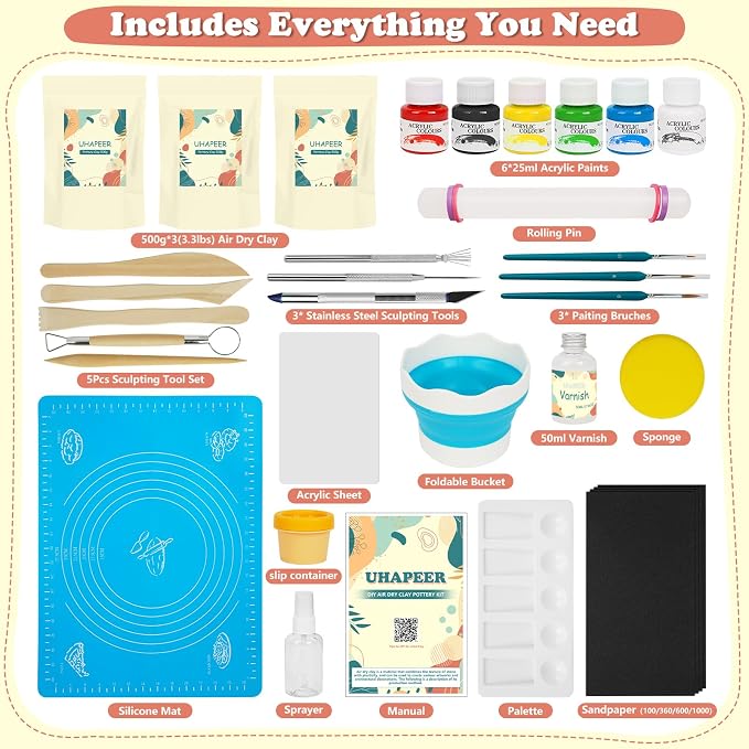 UHAPEER Air Dry Clay Kit for Adults, Pottery Set for Beginners - Image 2
