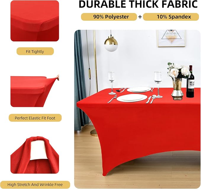 2-Pack 4ft Red Spandex Table Covers - Image 2