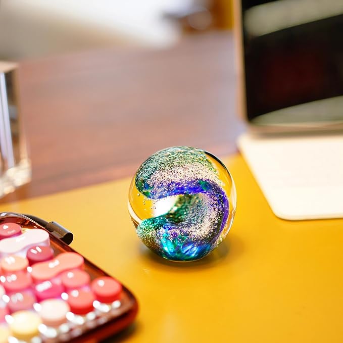 QFkris 3'' Hand Blown Glass Ocean Waves Ball Figurine, Glass Art Bubble Waves - Image 7