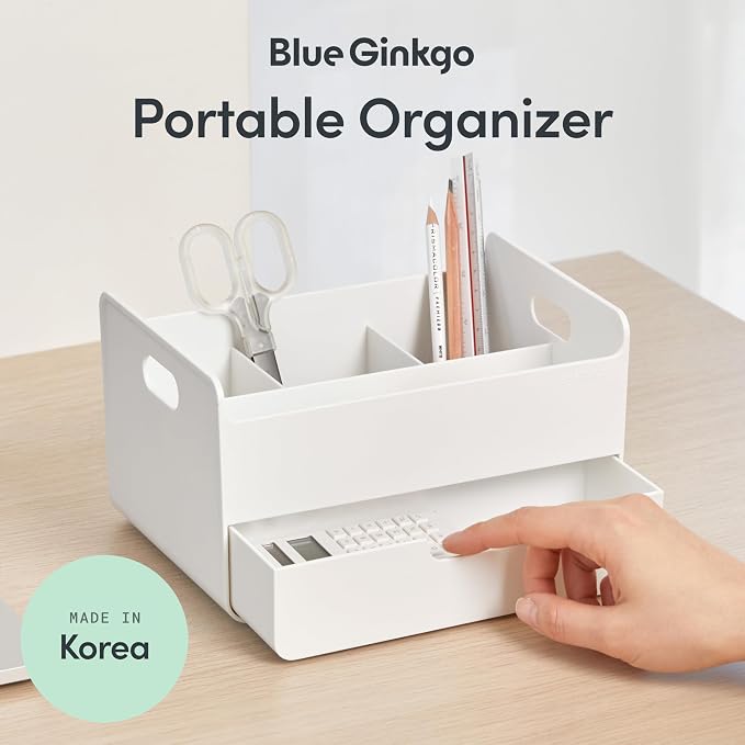 BLUE GINKGO Portable Desk Organizer – Compact 3 Compartment, Half-drawer - Image 2