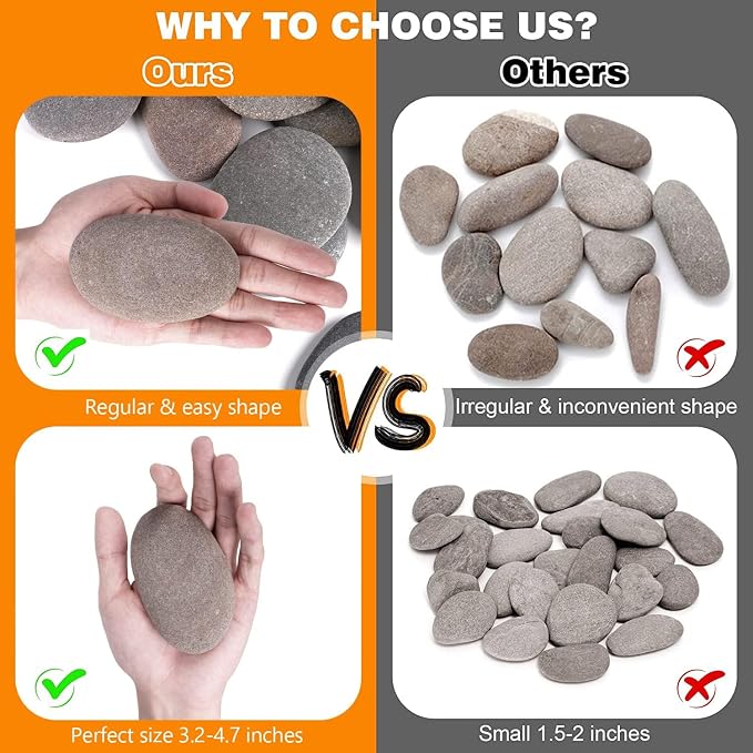 River Rocks for Painting 25 Pcs Large 3.5-5 Inch Flat Smooth Painting Stones - Image 3