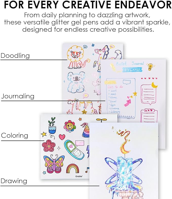 Grabie Set of 42 Glitter Gel Pens Set, 1.0mm Fine Tip Gel Pens - Image 4