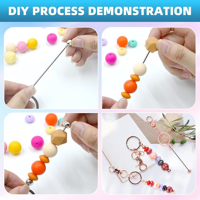100 Pcs Beadable Keychains Bulk Kit – DIY Keychain Making Supplies - Image 4