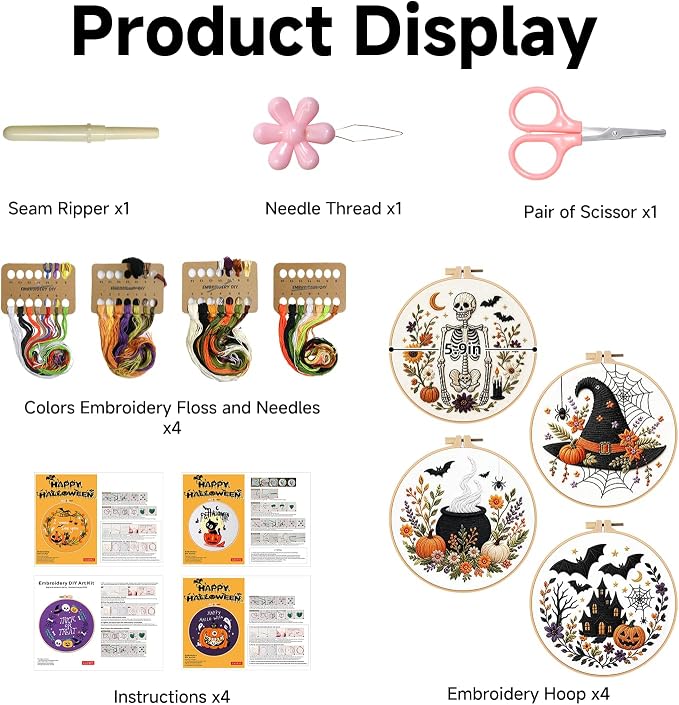 Halloween Embroidery Kit, Pumpkin Cross Stitch Kits, 4 Set Craft Kits - Image 7