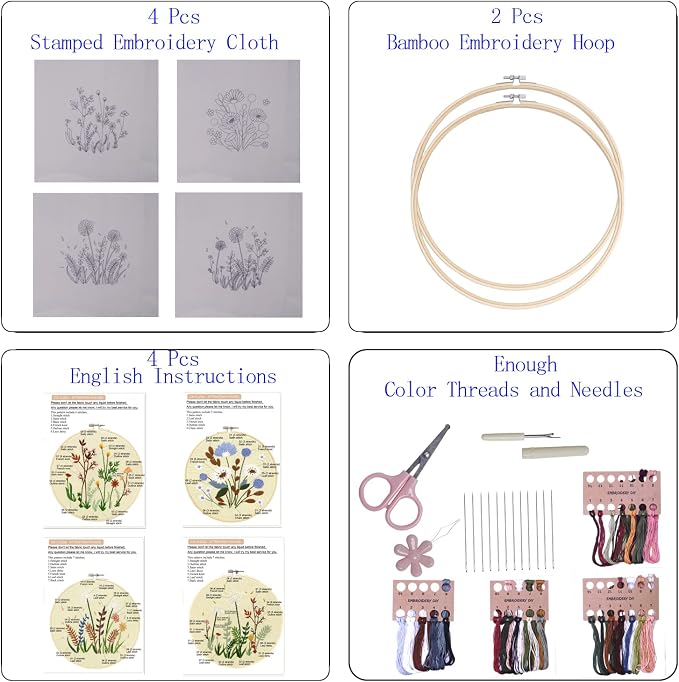 Bonroy 4 Sets Embroidery Set for Beginners, Art Craft, Easy Sewing Embroidery - Image 2