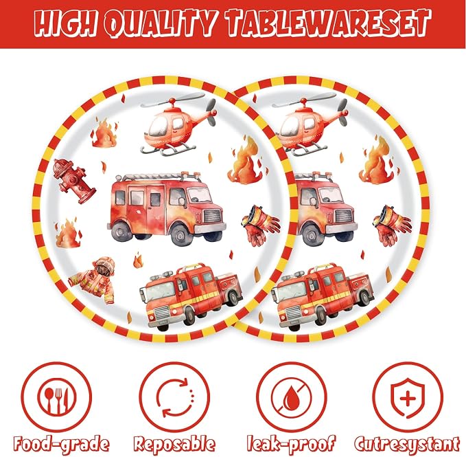 40Pcs Firetruck Birthday Party Decorations Firefighter Fire Truck Party - Image 3