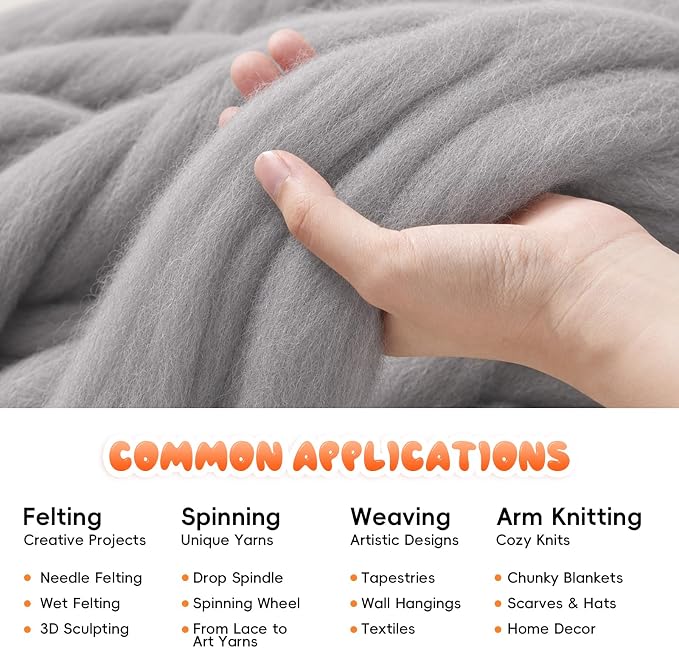 1.76oz Wool Roving: Needle Felting Wool White Roving Wool Felting Supplies Pure - Image 4