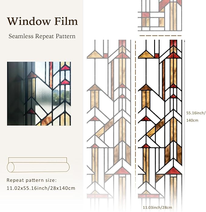 Original Hand Drawn Faux Stained Glass Window Film, Double-Sided Privacy Static - Image 4