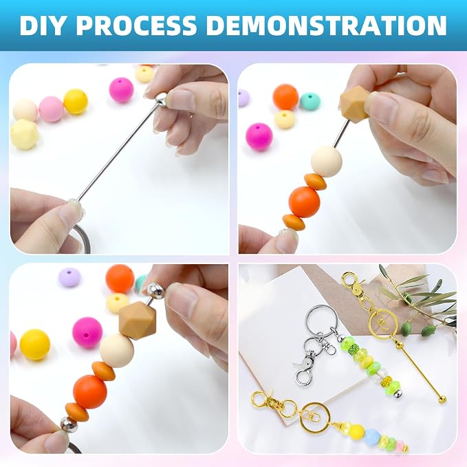 100 Pcs Beadable Keychains Bulk Kit – DIY Keychain Making Supplies - Image 4