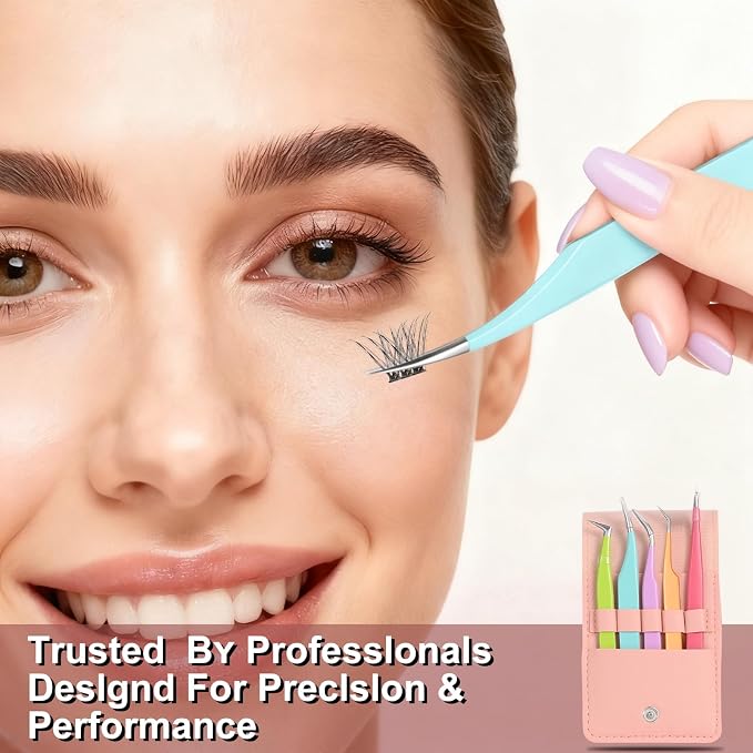 5pcs Eyelash Extension Tweezers High Precision，Straight and Curved Volume Lash - Image 2