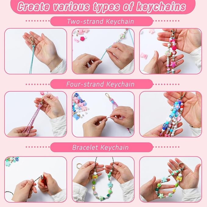 Wurosi 865 Pcs Bead Keychain Kit, DIY Bead Keychain Making Kit, Bag Charm Kit - Image 3
