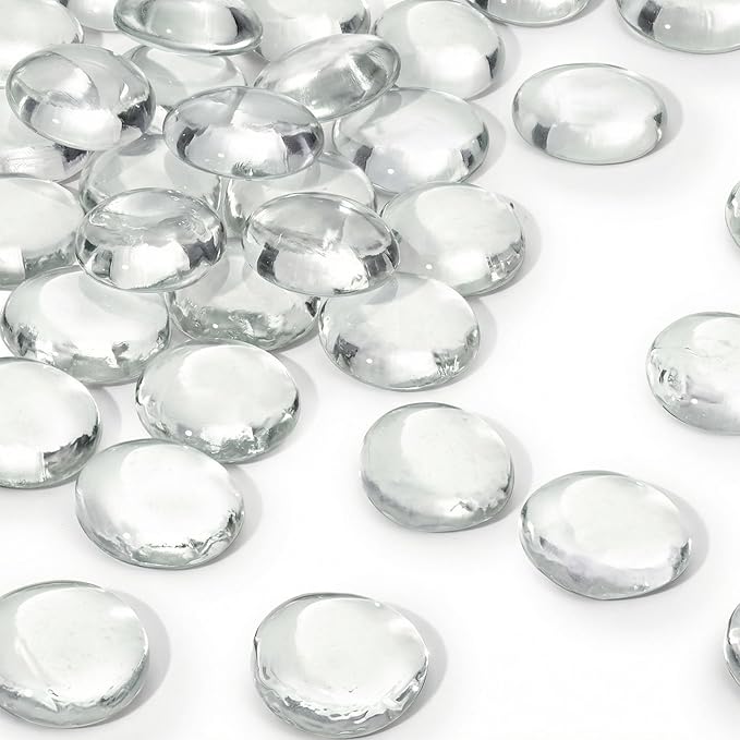DomeStar 1LB Flat Glass Marbles, 28-30PCS Large Glass Beads Transparent | by DOMESTAR