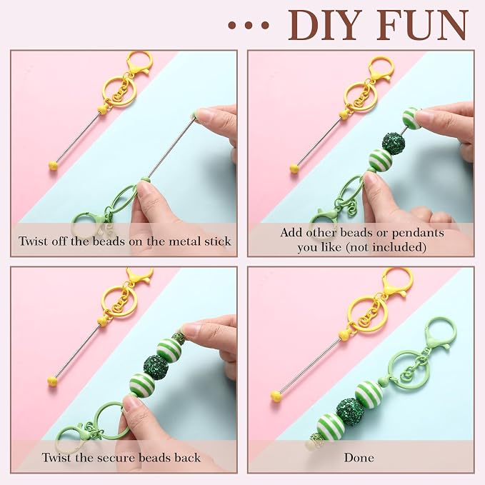 Tondiamo 12 Pcs Beadable Keychains Bars Bulk Blank Beaded Metal Keychain - Image 5