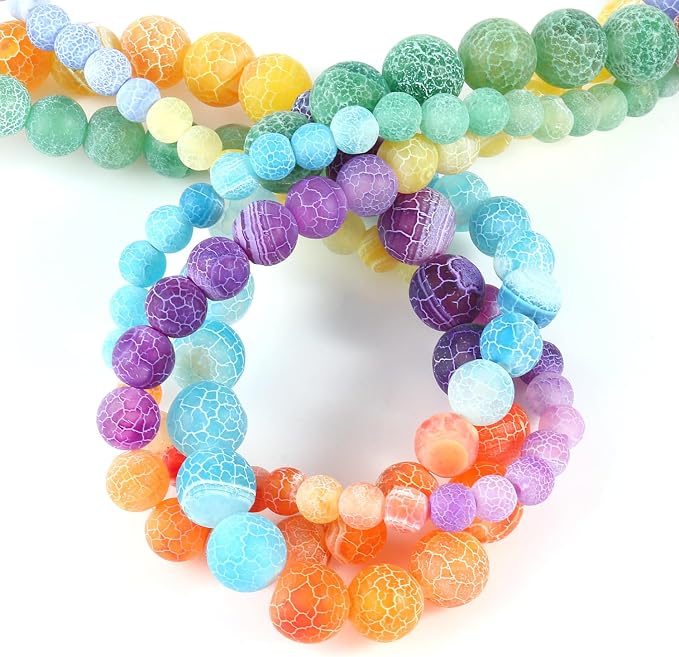 36pcs Natural Matte Rainbow Oxidized Gemstone Beads，10mm Frosted Round Loose - Image 7