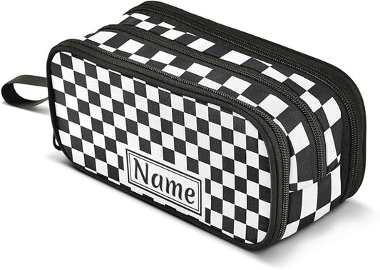 Custom Black White Checkered Pattern Pencil Case Box Boys Girls Personalized by BOENLE-WELCOMEYOURCOMING