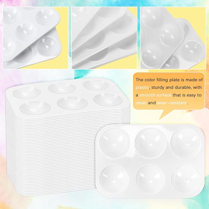 50 PCS White Plastic Watercolor Palette, 6 Well Rectangular Paint Palettes - Image 3