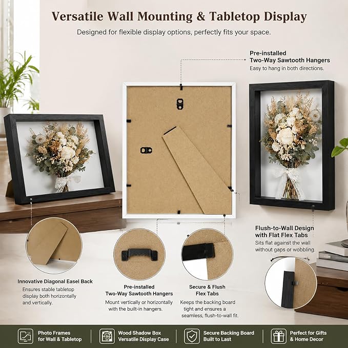 4 Pack 8x10Shadow Box Frame Set, Deep Wood Display Case - Image 3