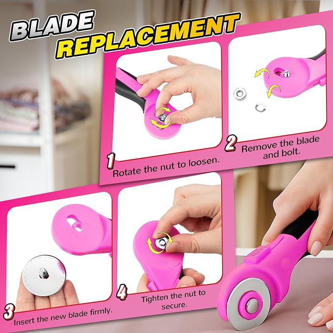 DIYSELF 45mm Rotary Cutter for Fabric, Safety Lock Ergonomic Handle, Quilting - Image 6