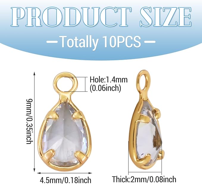 FASHEWELRY 10Pcs Teardrop Cubic Zirconia Charms Real 18K Gold Plated Crystal - Image 3