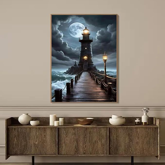 WUDWL Diamond Art Kits for Adults Beginner, Lighthouse DIY Beach Painting - Image 3