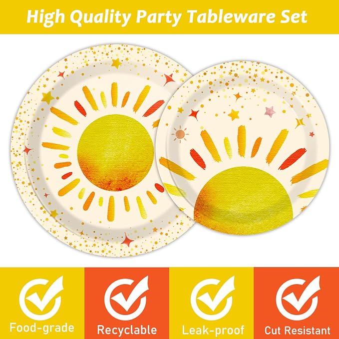96 Pieces First Trip Around The Sun Decorations Sunshine Birthday Party Plates - Image 4