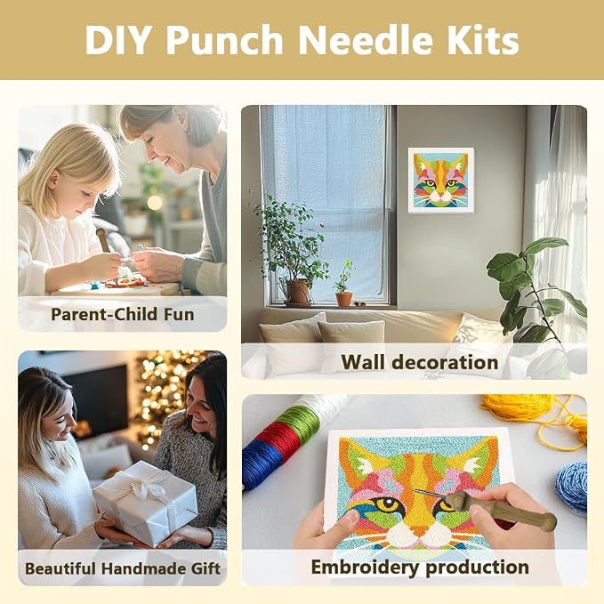 DOODLREAM Colored Cat Head DIY Punch Needle Embroidery Kit - Image 4