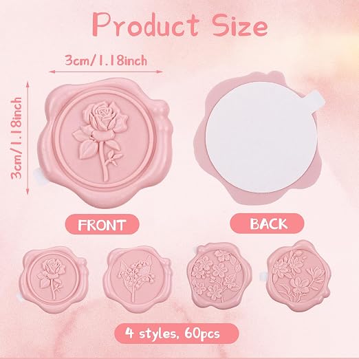 60Pcs Wax Seal Stickers, Wedding Invitation Envelope Seal Stickers Adhesive - Image 2