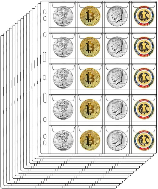 20-Pocket Coin Pages for Collectors, Standard 9-Hole Coin Collection Pages fit by Suremita