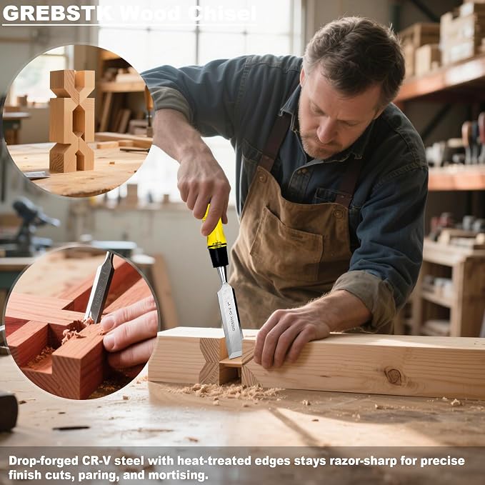 GREBSTK 4-Piece Ultra-Sharp Wood Chisel Set, CR-V Steel Beveled Blades - Image 6
