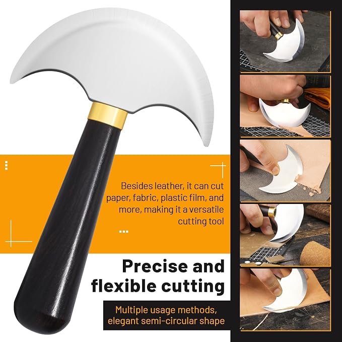Leather Round Head Knife with Ebony Wooden Handle, Leather Working Tool - Image 2