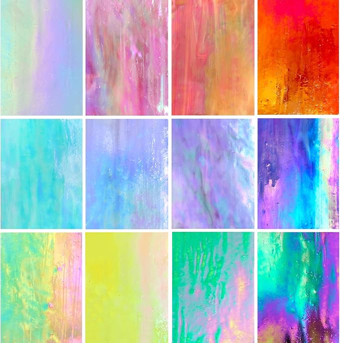 LITMIND 12 Sheets Iridescent Stained Glass Sheets – 4 x 6 Inch Opaque Rainbow by LITMIND