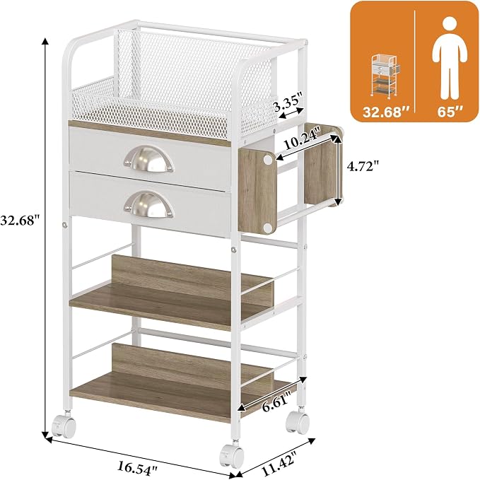 Rolling Wrapping Paper Storage Cart Organizer White | 16.54×11.4×32.68 in - Image 6