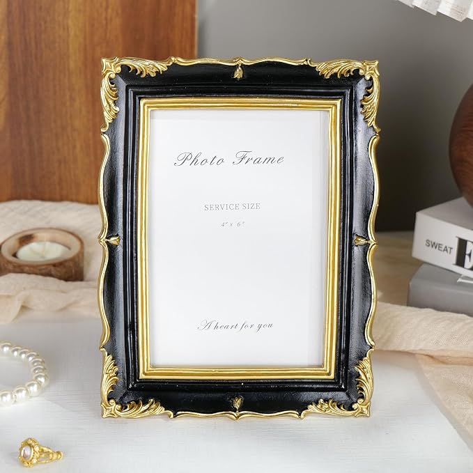 Cuspin 4x6 Picture Frame Black and Gold Frames, Ornate Textured Hand-Crafted - Image 7